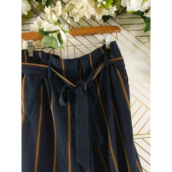 ZARA TRAFALUC Women's Striped Belted Pants Navy Blue Size Small - Picture 6 of 8